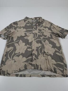 ALLSAINTS Mens Jardino Olive Viscose Floral Hawaiian Loop Collar Camp Shirt L